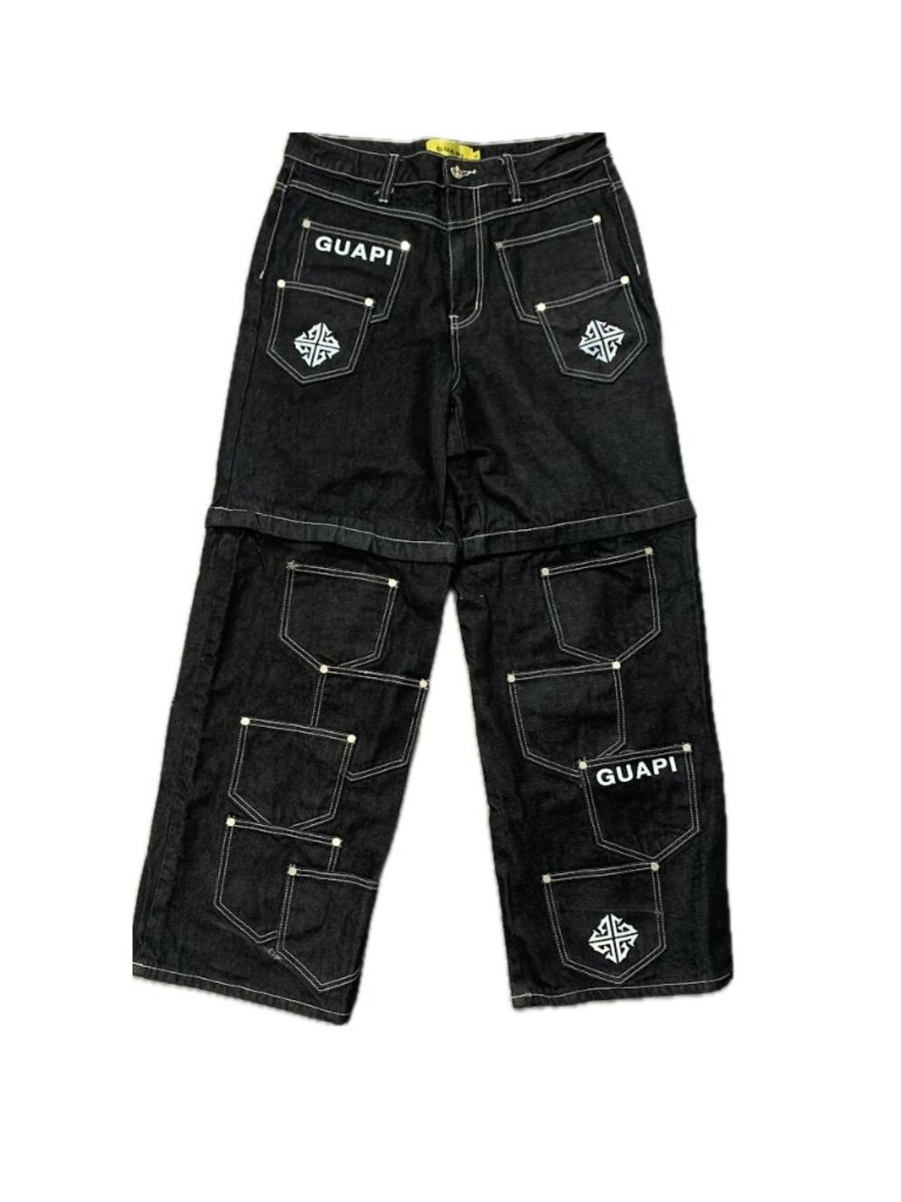 GUAPI Men 34 Black Denim Convertible Detachable Wide Leg Skater Cargo Pants
